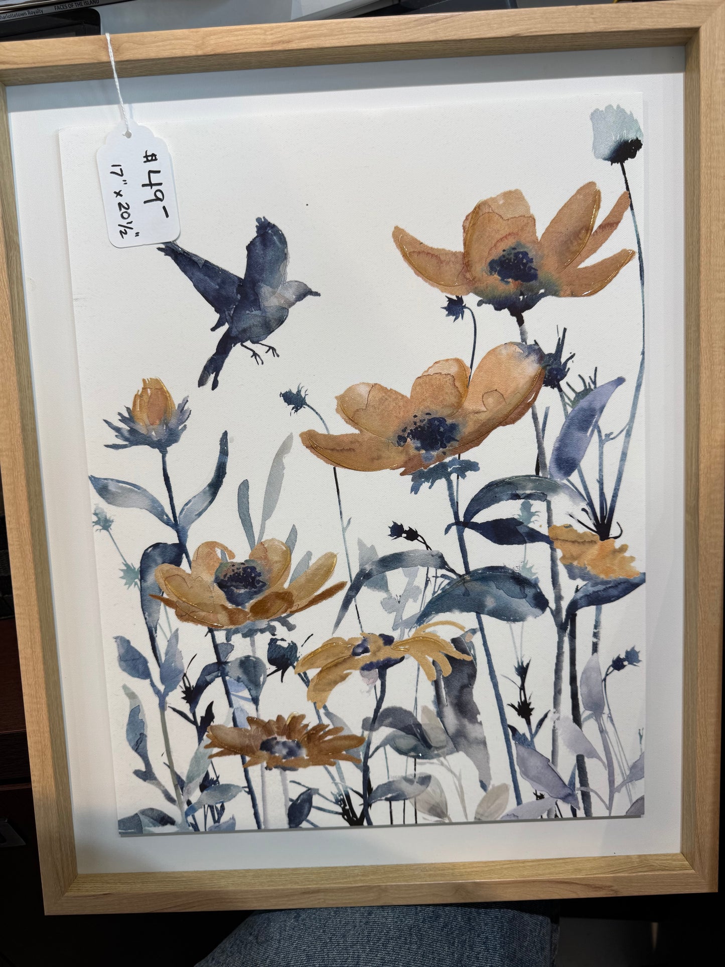 Blue bird & Golden Flowers Framed Art