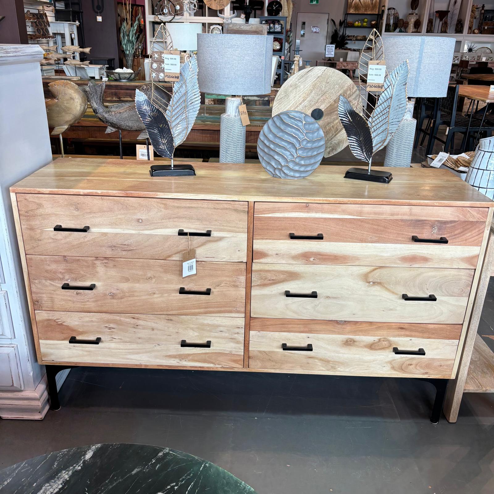 acacia wood 6 drawer dresser