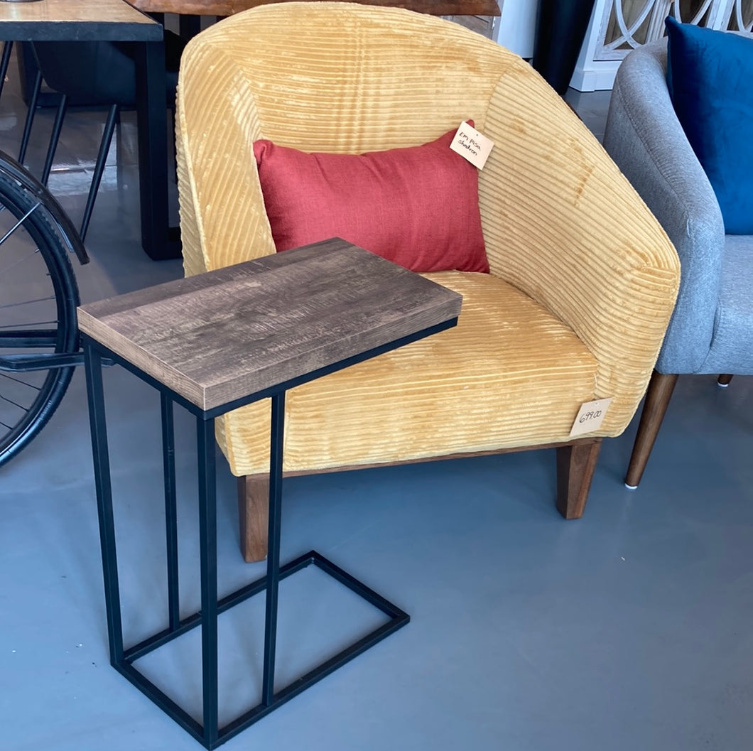 Brown Reclaimed look C-Shaped Side Table