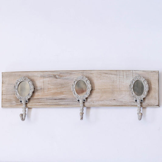 Wooden Rack with Hooks and Mirrors