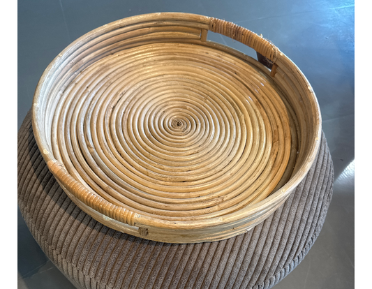 Rattan Round Tray With Handles L