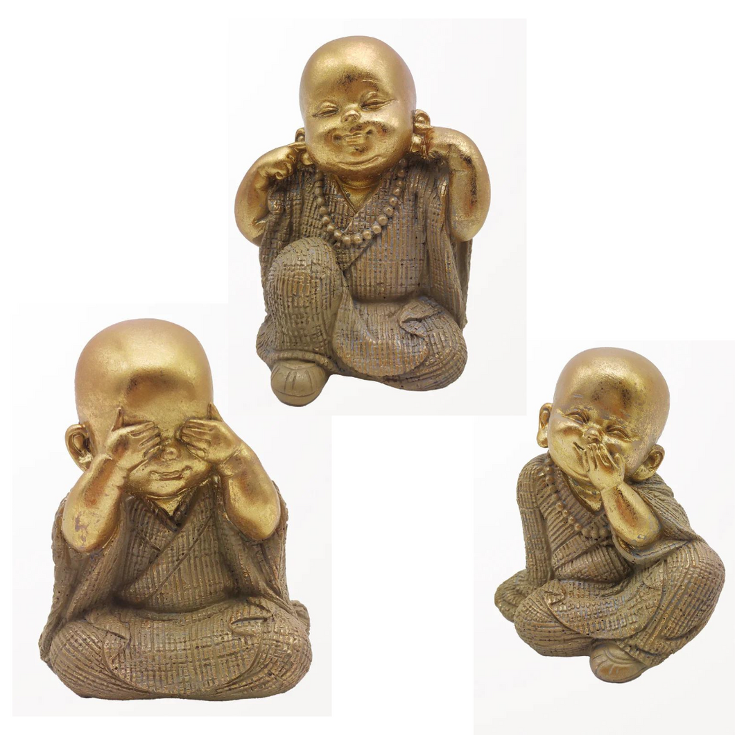 Hear No Evil - See No Evil - Speak No Evil Golden Buddha (set of three)