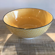 Yellow with Black Trim Kaze Porcelain  8 inch Diameter Bowl