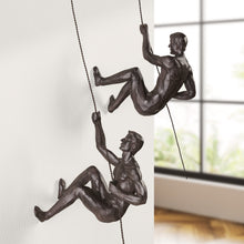 Load image into Gallery viewer, Antique Bronze Cliff Resin Men 2 Piece Wall Climbing Sculpture Set

