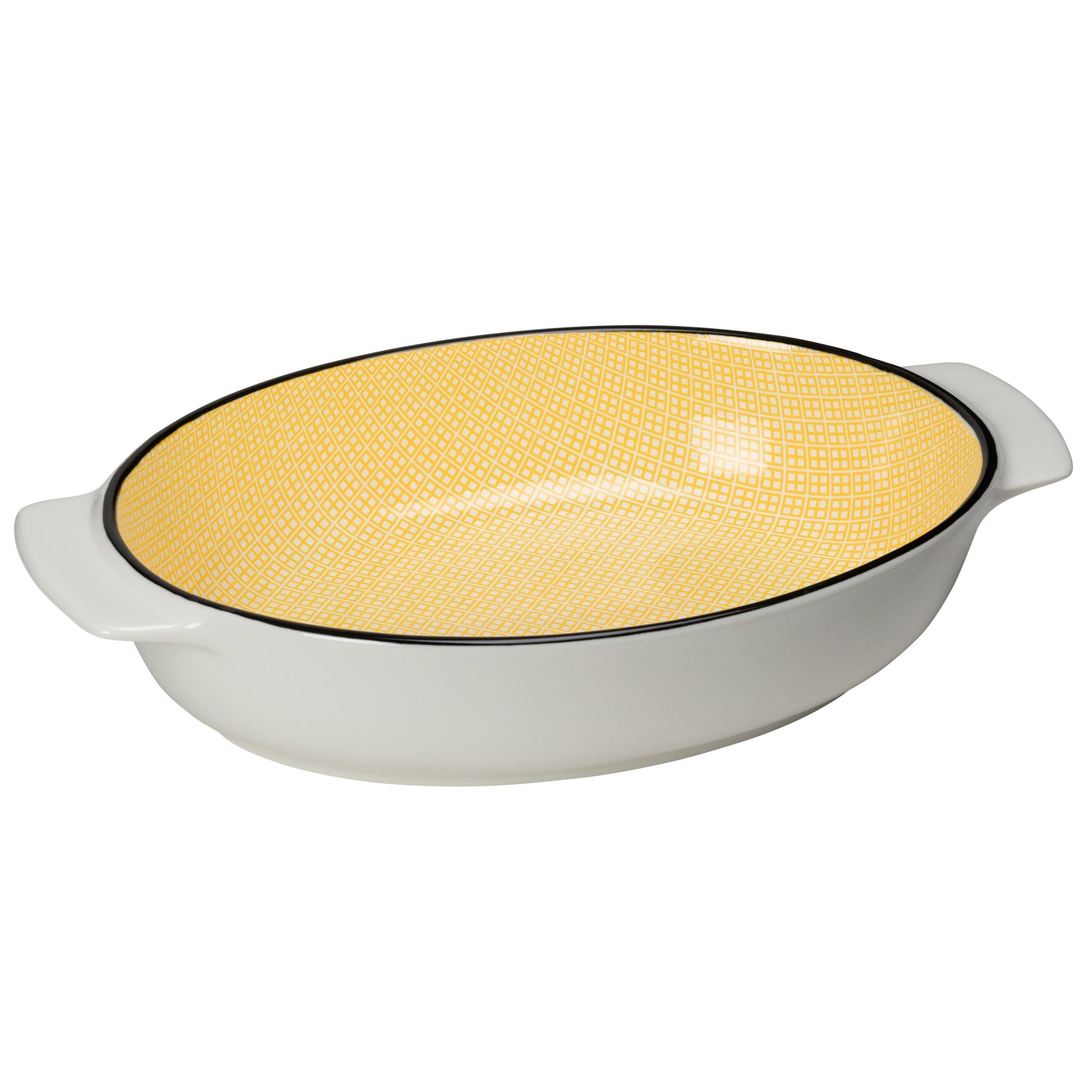 Yellow with Black Trim Kaze Porcelain 12.75L inch Oval Serving Dish
