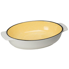 Load image into Gallery viewer, Yellow with Black Trim Kaze Porcelain 12.75L inch Oval Serving Dish

