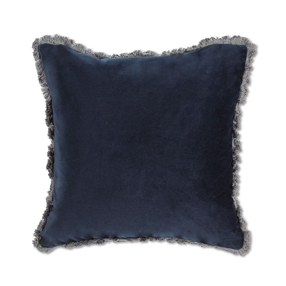 Navy Velvet Pillow w/Fringe-18
