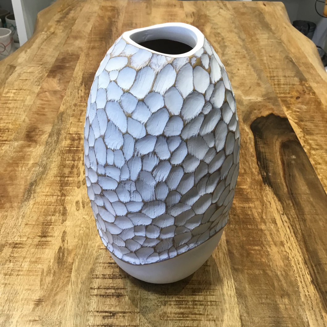 Small Chipped White Polyresin Vase