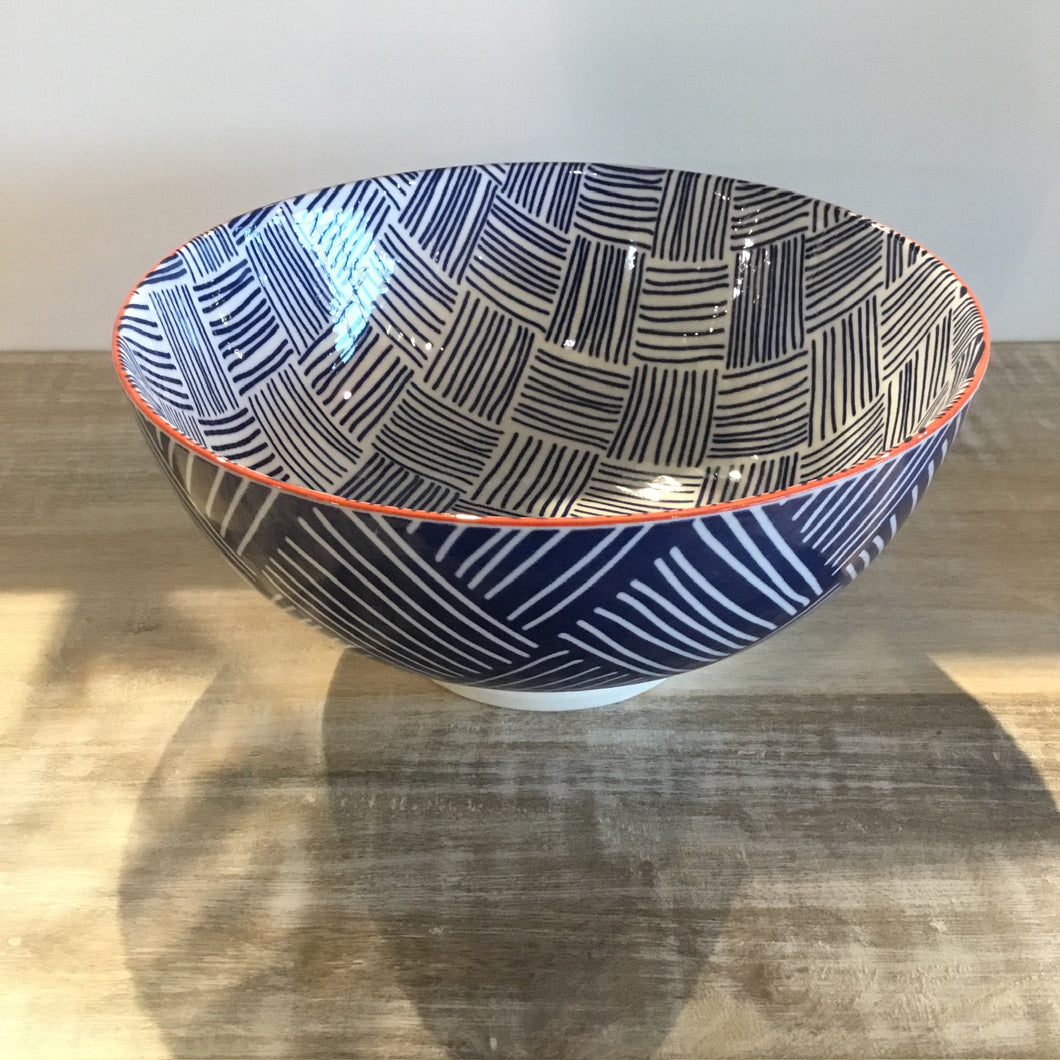 Blue Hatch Weave Kaze Porcelain  8 inch Diameter Bowl
