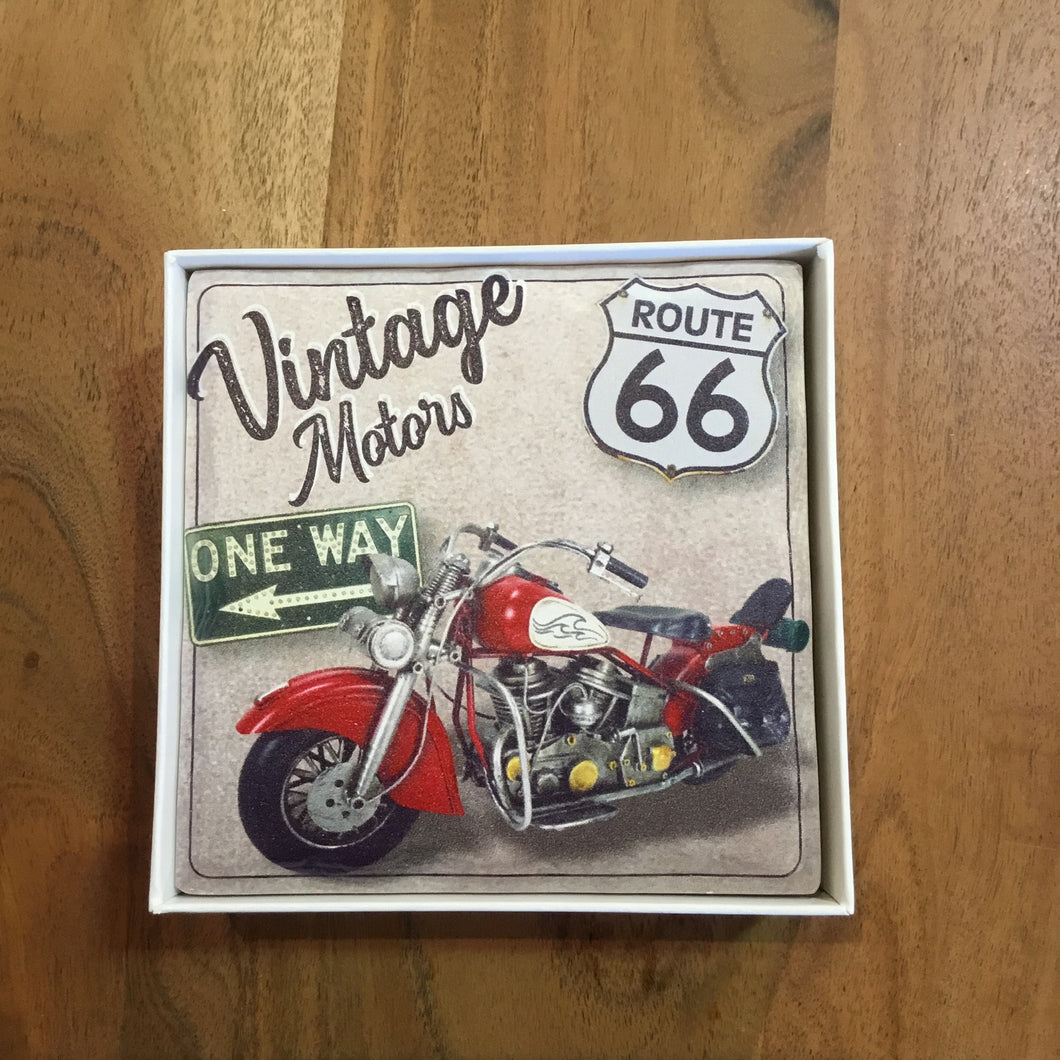 Route 66 Motorcycle Ceramic Coasters (Set of 4)