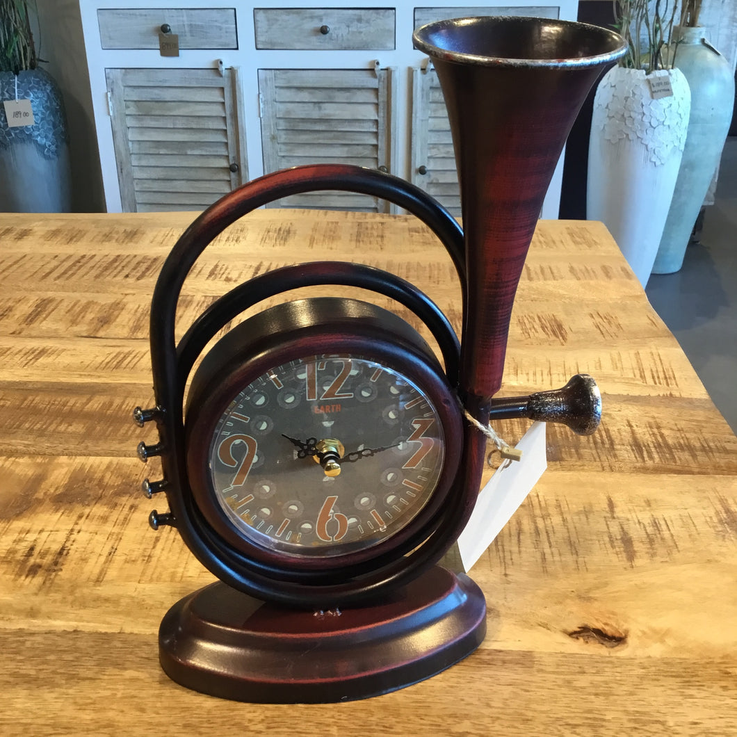 Metal French Horn Table Clock