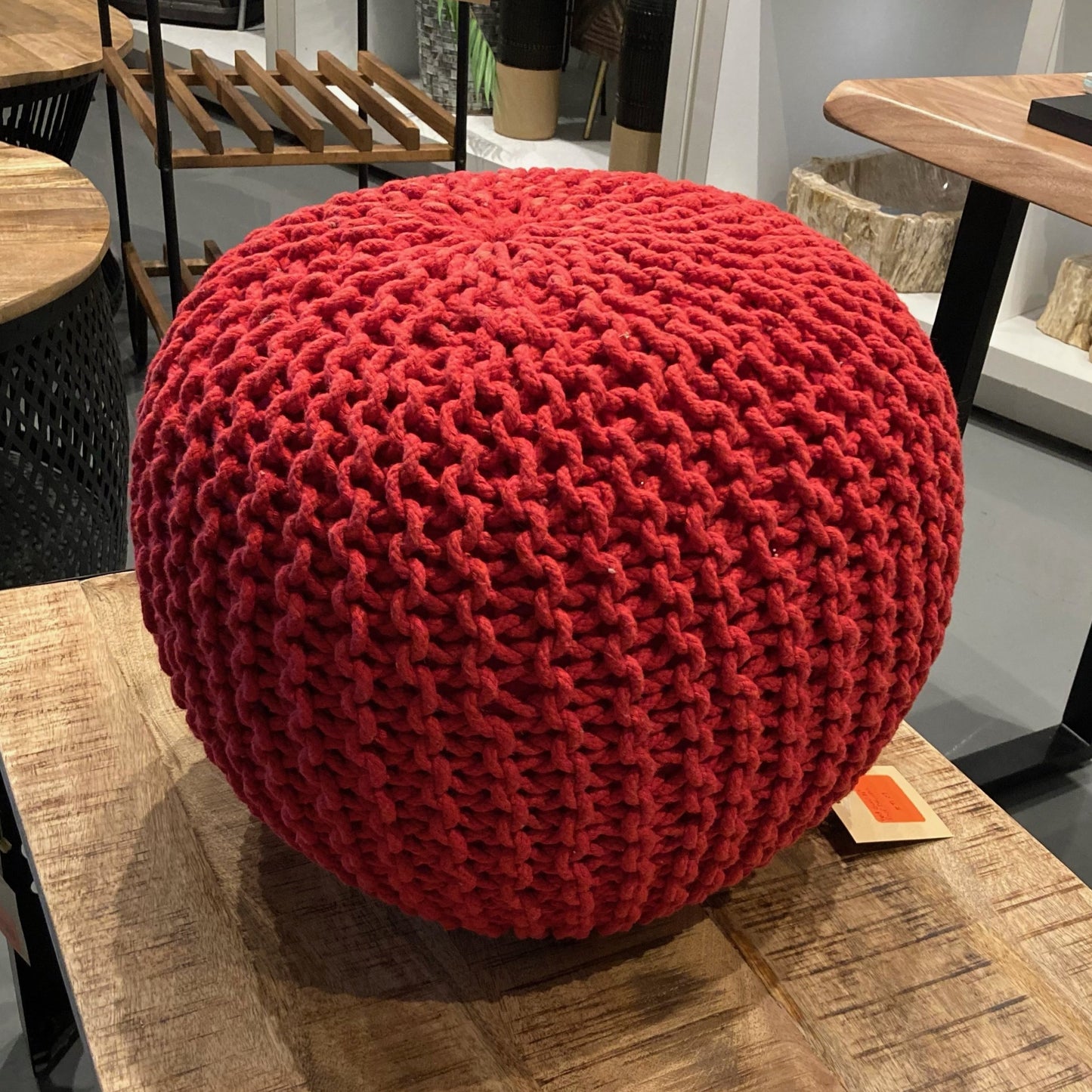 Red Gucci 14" Wide Round Pouf Ottoman