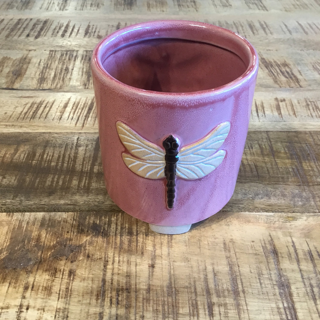 Pink Flower Pot with Dragon Fly