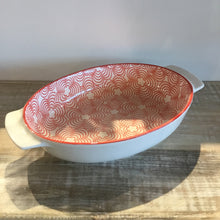 Load image into Gallery viewer, Red with Red Trim Kaze Porcelain  12.75L inch Oval Serving Dish
