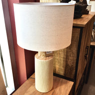 Ceramic Bottle Shape Lamp 27”H with wood print accents