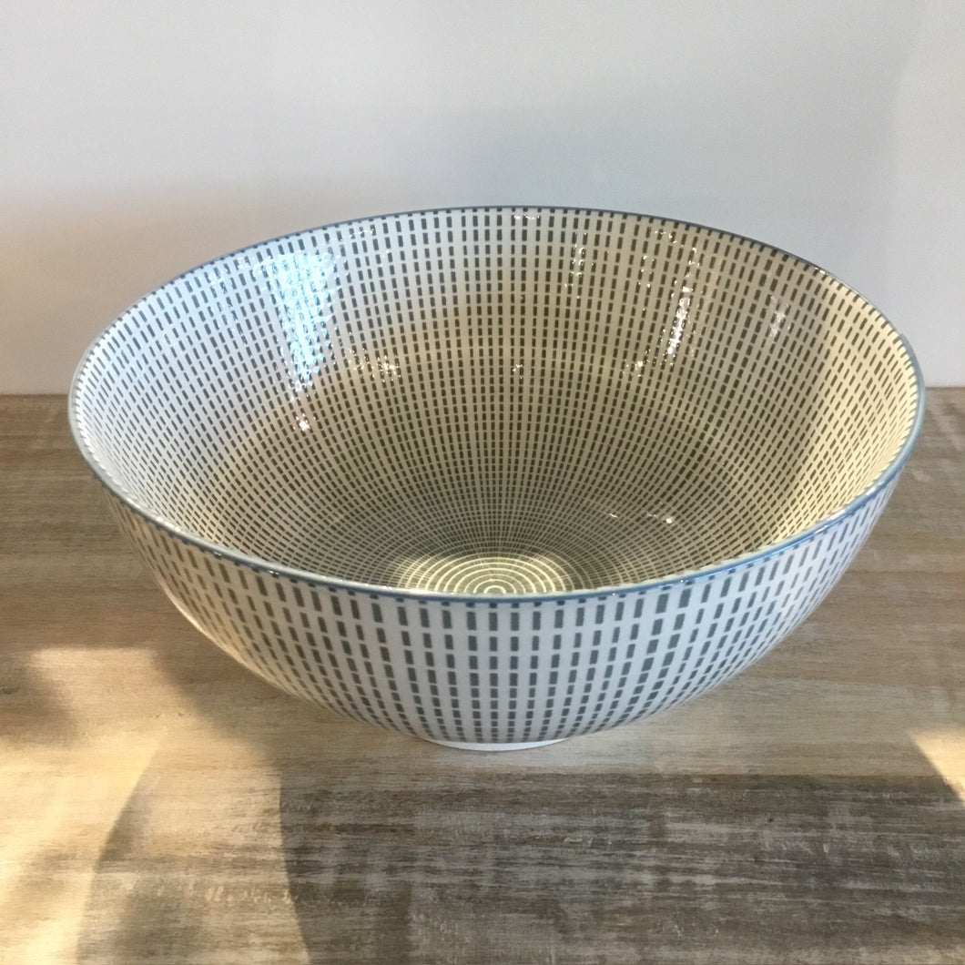 Grey with Blue Trim Kaze Porcelain 8 inch Diameter Bowl