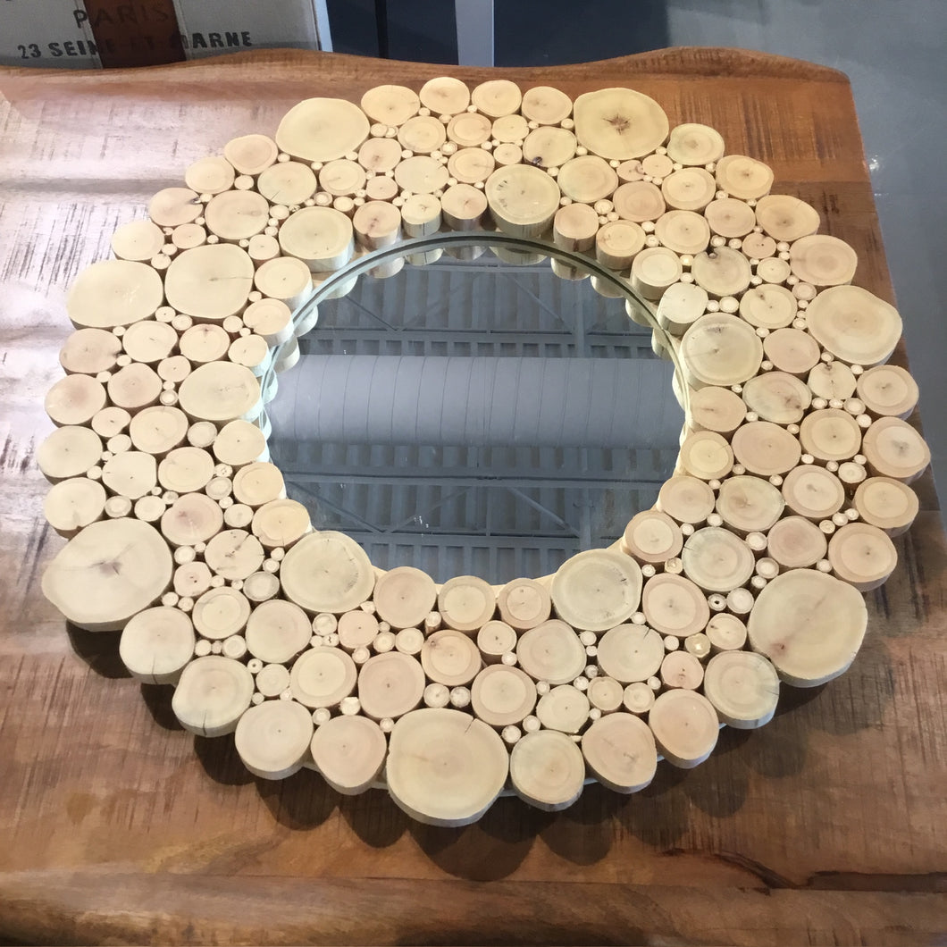 Topher round eucalyptus wood decorative wall mirror