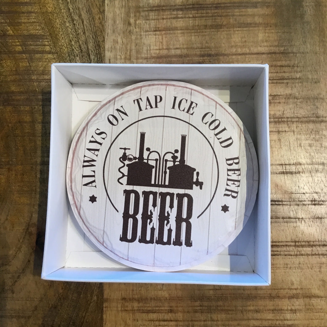 Round Beer Themed Coasters (Set of 4)