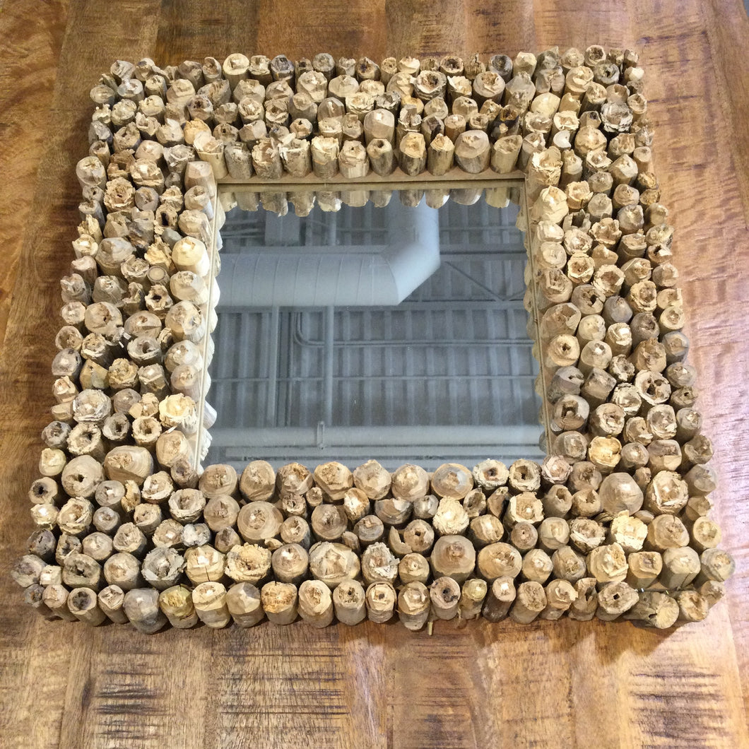 Zuri square teak wood wall mirror