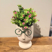 Load image into Gallery viewer, Small Planter of a Face with Green Glasses

