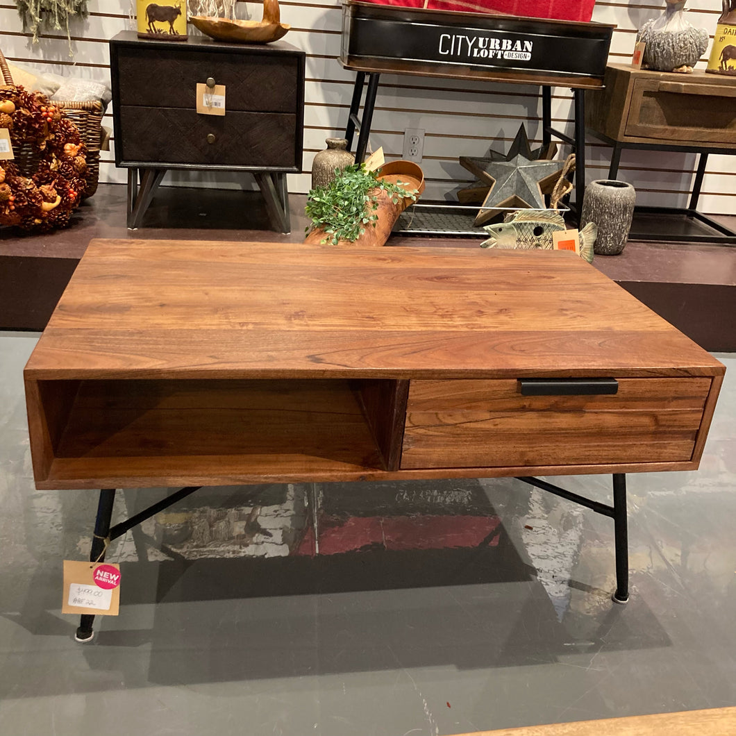 Acacia Wood Coffee Table With 1 Drawer