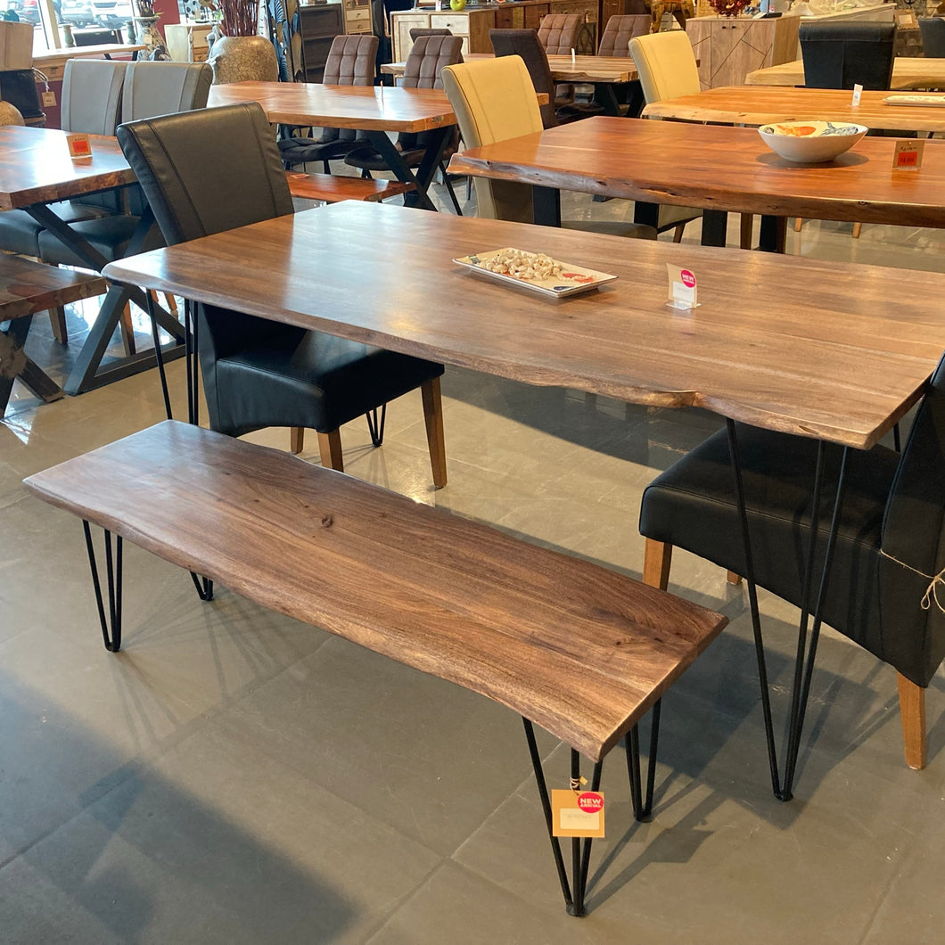 55 inch Marcy live edge acacia wood bench with hair pin legs