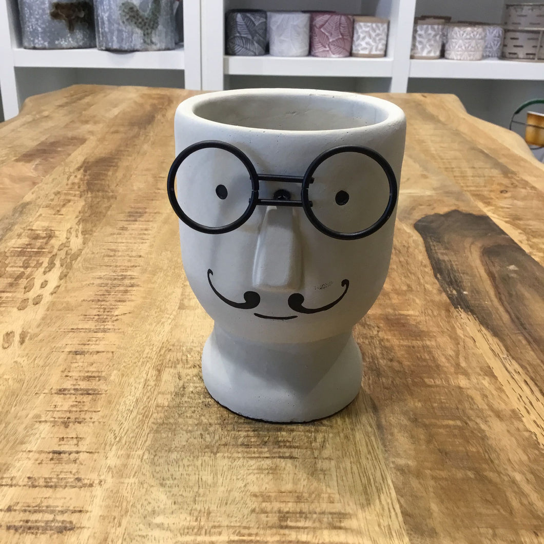 Mustache Face Vase Planter with Black Glasses