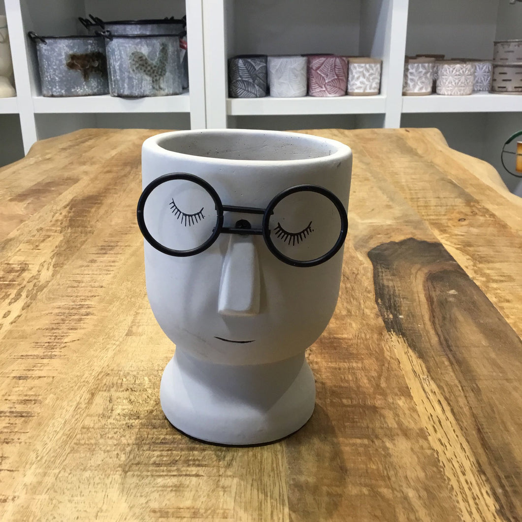 Resting Face Vase Small Planter with Black Glasses
