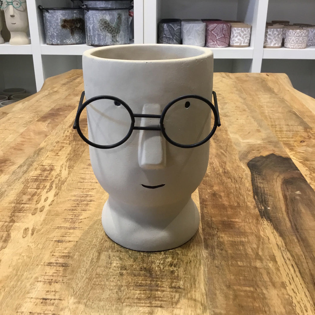 Medium Planter of a Face with Glasses