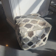 Load image into Gallery viewer, Silver/White Genuine Leather Cube pouf
