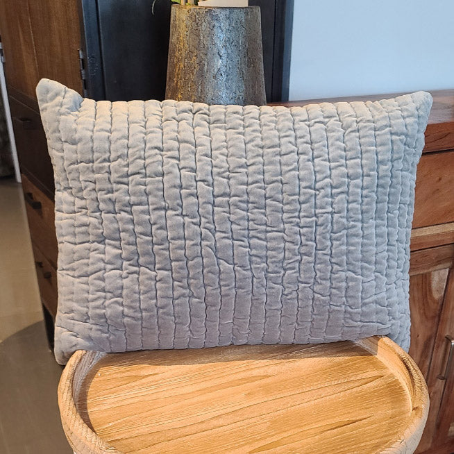 Grey Cotton velvet 16 x 24 pillow Coverwith hand quilting