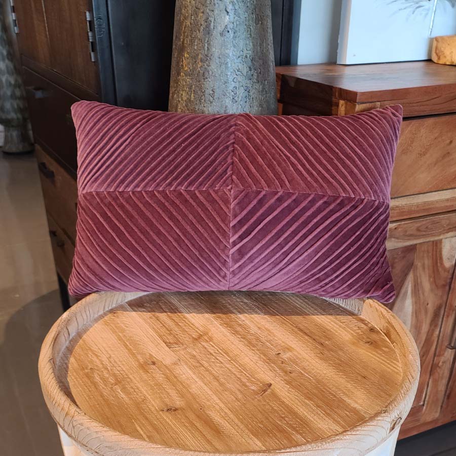 Plum Cotton velvet 12 x 20 pillow Cover with pleated tucks