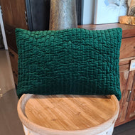Green Cotton velvet 16 x 24 pillow Cover with hand quilting