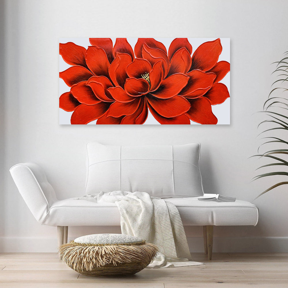 Beautiful Red Flower, Oil Painting on Canvas