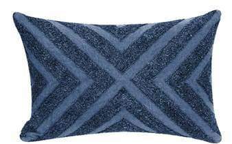 Blue chevron embroidery and stonewash 14 x 22 pillow