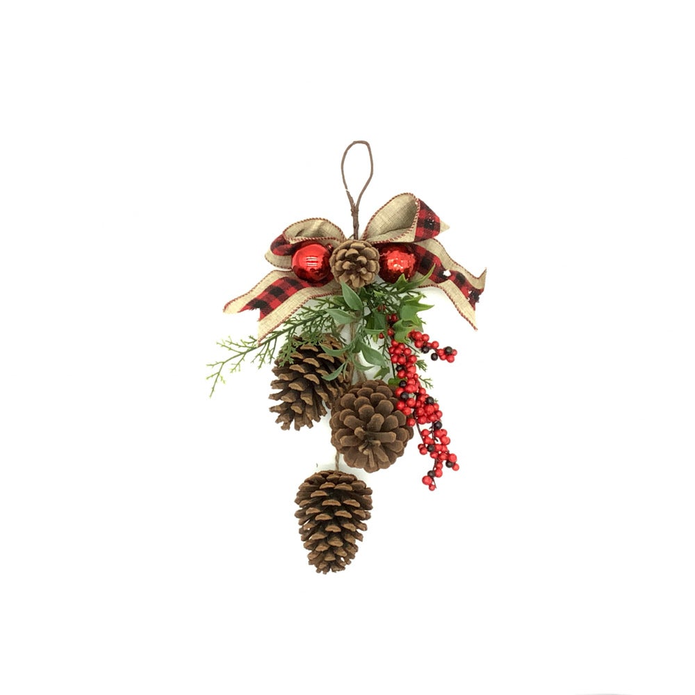 Christmas Red Bow, Berry, & Pinecones