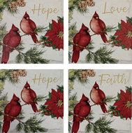 Cardinals Square Stone Edge Coasters Hope Love Faith (Set of 4)