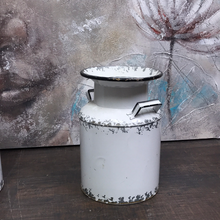 Load image into Gallery viewer, Antiqued metal Rustic white milk cans
