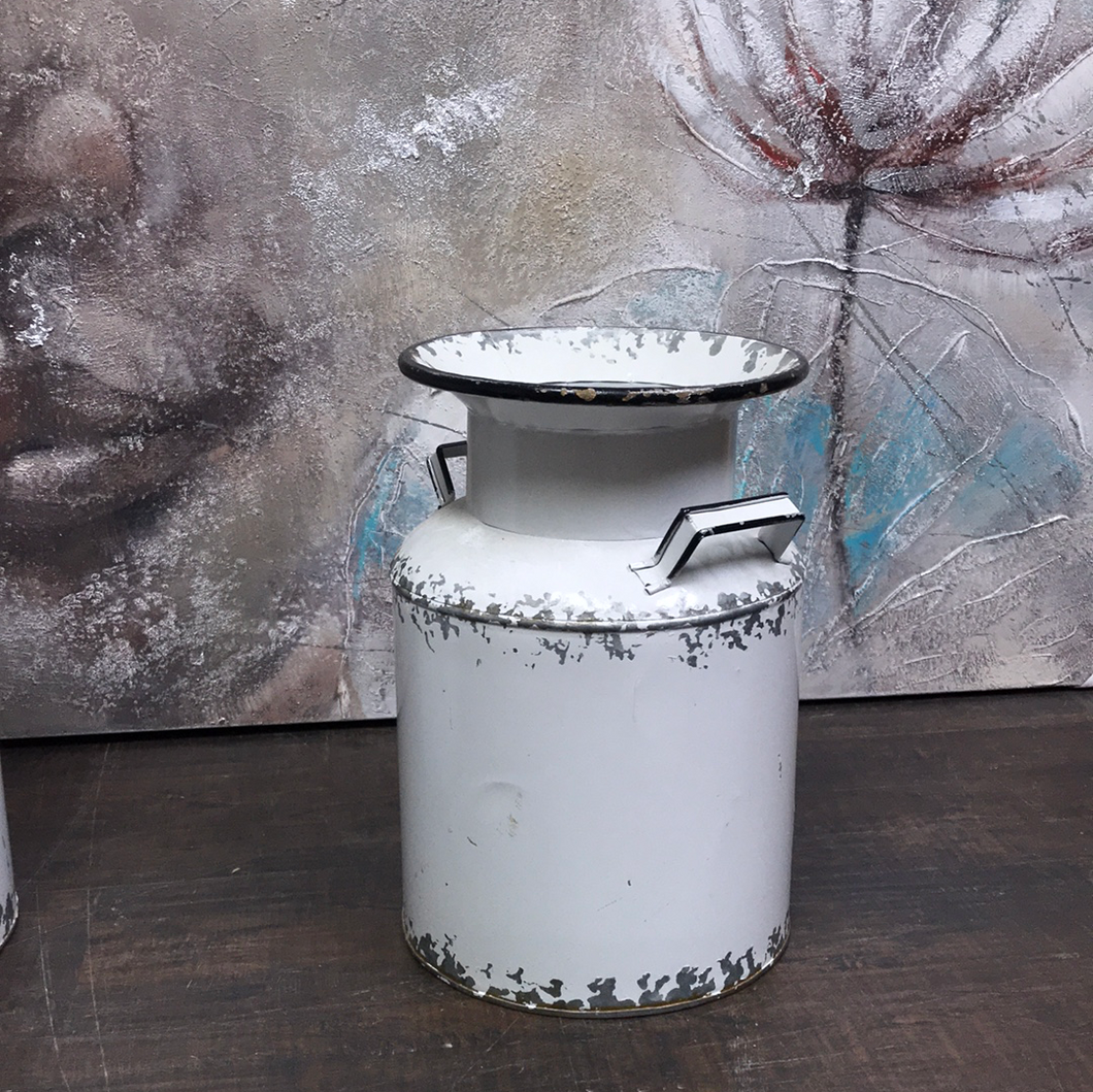 Antiqued metal Rustic white milk cans