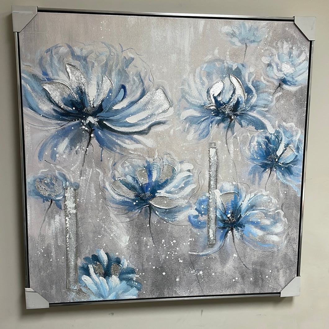 Framed blue and silver painting