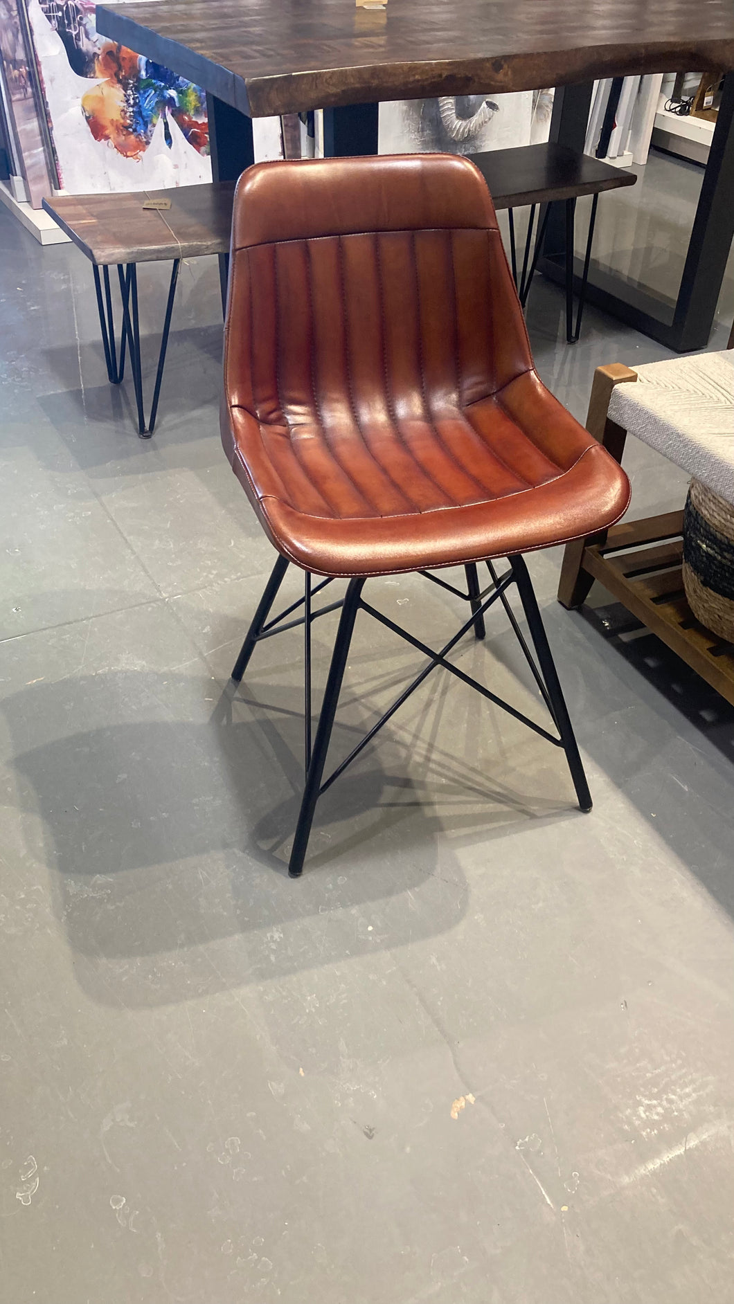 Industrial leather Chair with metal base