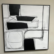 Abstract black and white framed painting