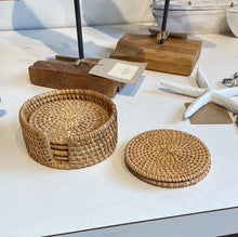 Load image into Gallery viewer, Natural Rattan 4 inch coasters (6) With Storage holder
