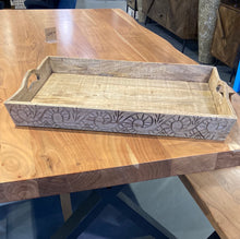 Load image into Gallery viewer, Large Mango Wood display tray with engravings
