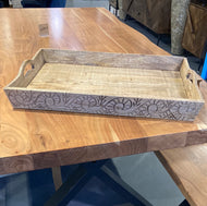 Large Mango Wood display tray with engravings