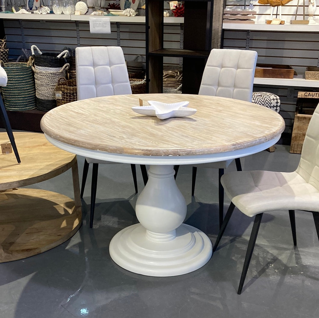 48 inch Montauk round country white pedestal dining table