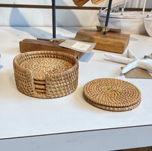 Load image into Gallery viewer, Natural Rattan 4 inch coasters (6) With Storage holder
