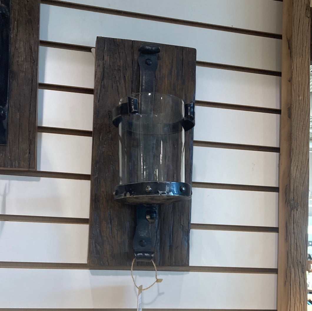 Glass Reclaimed wood wall light scone
