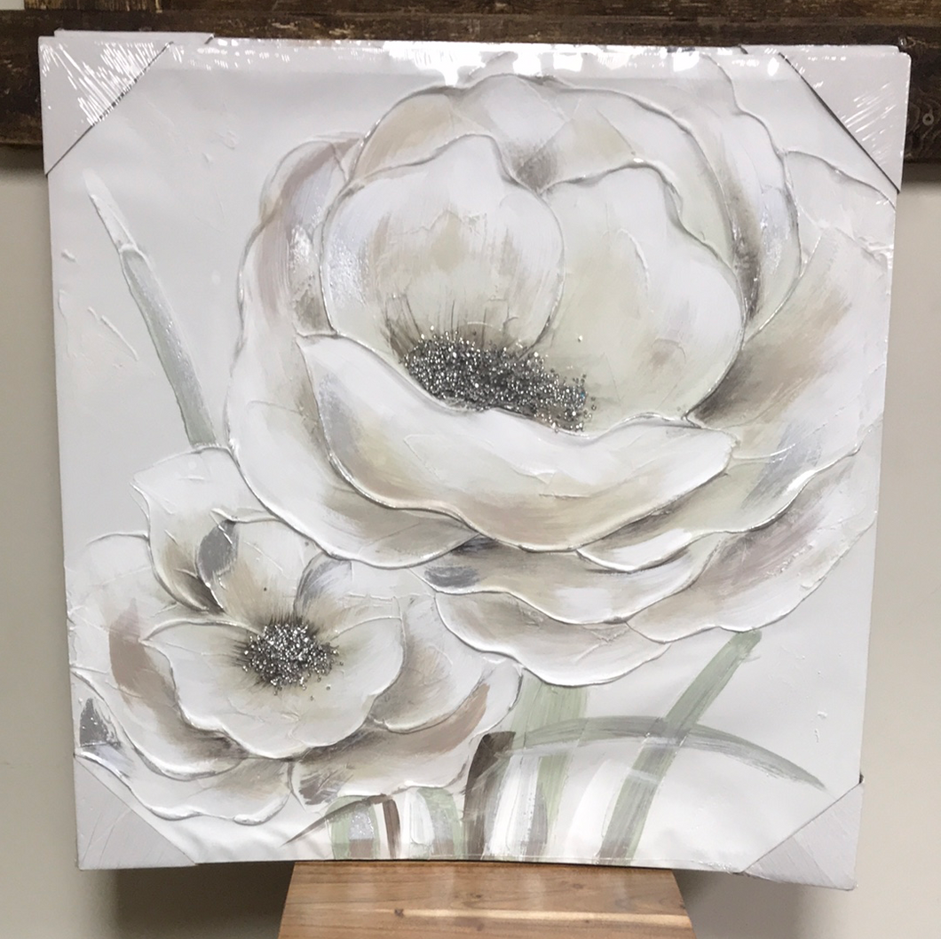Soft White Brown Flowers Oil Painting