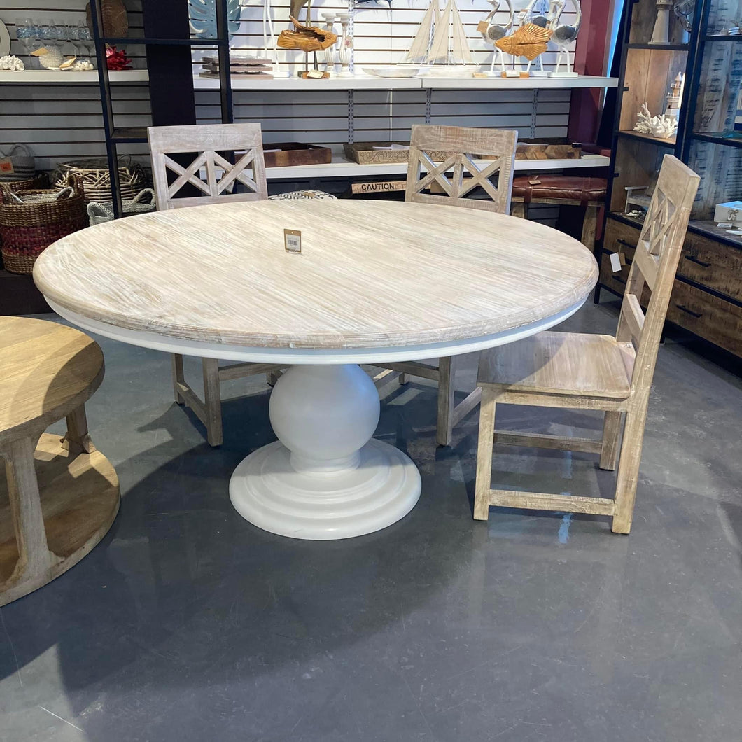 60 inch Elisa round country white pedestal dining table